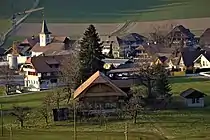 Linden (BE) – Village centre with the church from the south