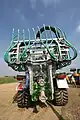 Rear view of a liquid manure spreader at a trade fair in Belgium in 2009