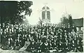 Lithuanian Riflemen's Union Monument in Šimonys, Lithuania, 1928, gathered besides traditional Lithuanian cross