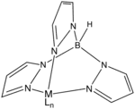 Structure of a metal complex of trispyrazolylborate, an anionic tridentate tripod ligand.