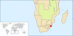 Location of the Zulu Kingdom, c. 1890 (red)(borders in flux)