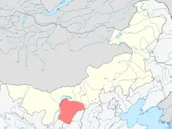 Location of Ordos City jurisdiction in Inner Mongolia (orange)