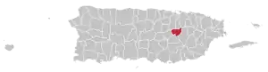 Map of Puerto Rico highlighting Aguas Buenas Municipality