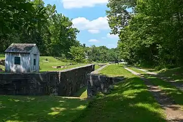 Lockkeeper's shanty, to look out for boats. Lock 50, with Locks 49 and 48 in the background.