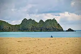 Beach view of Logan Rock Treen Cornwall