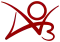 A stylized red logo consisting of three lines: a V, an O, and a sideways V that resolves on its right end as a 3