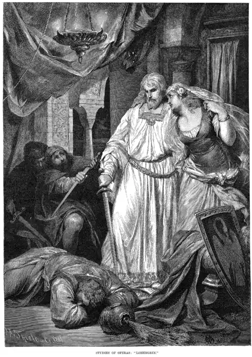 Image 115Scene from Lohengrin, by Arthur Thiele (edited by Adam Cuerden) (from Wikipedia:Featured pictures/Culture, entertainment, and lifestyle/Theatre)