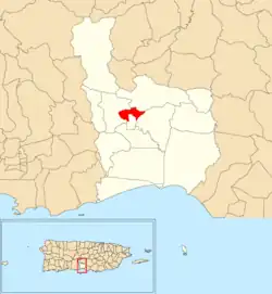 Location of Lomas within the municipality of Juana Díaz shown in red