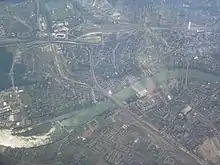 Aerial view of the Rhine, with Birs entering the Rhine