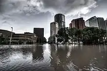 Looking toward Downtown Calgary from Riverfront Avenue during the 2013 Alberta floods (June 21, 2013)