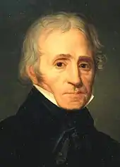 oil painting of head and shoulders of white man in early 19th-century costume, with receding grey hair and neat side-whiskers