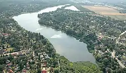 Aerial view with Falkensee lake