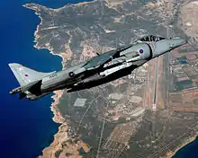 An RAF Harrier GR9 over RAF Akrotiri in Cyprus, 2010.