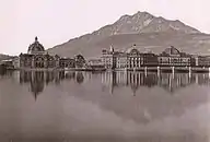 Second Lucerne station built in 1896 on the left, lake bridge on the right