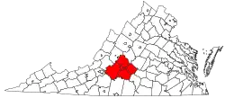 Location of the Lynchburg Metropolitan Statistical Area in Virginia