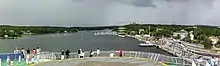 A passenger car ferry arrives at the coast of Mariehamn, Åland.