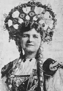 Mae Shumway Enderly, dressed in a Norwegian bridal costume, from a 1916 publication.