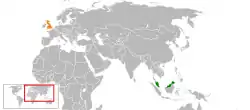 Map indicating locations of Malaysia and United Kingdom