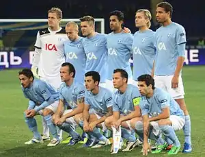 Malmö FF line up before a 2011–12 UEFA Europa League group stage match