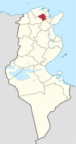 Map of Tunisia with Manouba highlighted