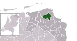 Highlighted position of Loppersum in a municipal map of Groningen