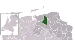 Highlighted position of Winsum in a municipal map of Groningen