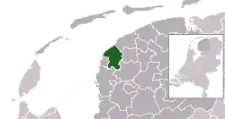 Highlighted position of Franekeradeel in a municipal map of Friesland