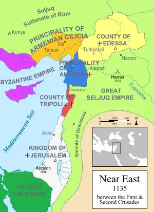 Map of the states of the eastern Mediterranean in 1135