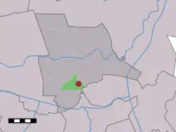 The village (dark red) and the statistical district (light green) of Archem in the municipality of Ommen.