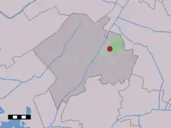 The village (dark red) and the statistical district (light green) of Eemster in the municipality of Westerveld.