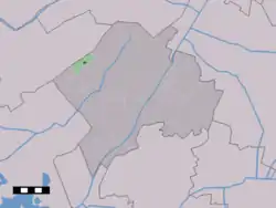 The village centre (dark green) and the statistical district (light green) of Vledderveen in the municipality of Westerveld.