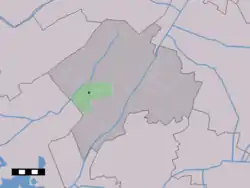 The village centre (dark green) and the statistical district (light green) of Wapserveen in the municipality of Westerveld.