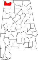 Map of Alabama highlighting Colbert County