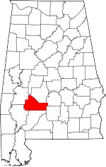 Map of Alabama highlighting Wilcox County