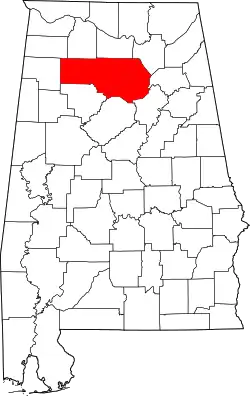 Map of Alabama highlighting Winston County as of 1861