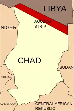 Map showing the Aouzou Strip between Chad and Libya