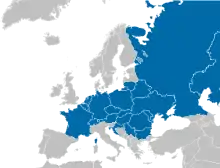 Map of Europe highlighting the CEVNI countries