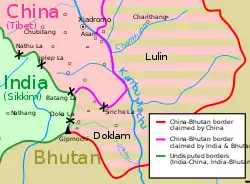 Map of Doklam and the surrounding area