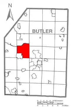 Map of Butler County, Pennsylvania, highlighting Franklin Township