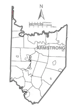 Map of Armstrong County, Pennsylvania, highlighting Hovey Township