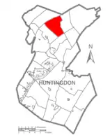 Map of Huntingdon County, Pennsylvania Highlighting West Township