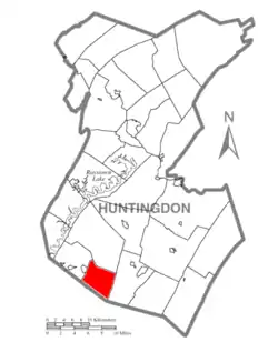 Map of Huntingdon County, Pennsylvania Highlighting Wood Township