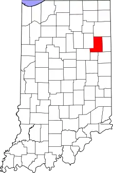 Map of Indiana highlighting Wells County