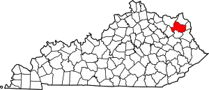 Map of Kentucky highlighting Carter County