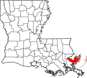 Map of Louisiana highlighting St. Bernard Parish