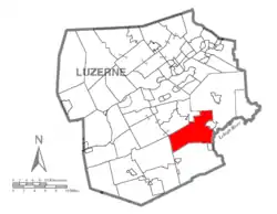 Map of Luzerne County highlighting Dennison Township