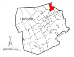 Map of Luzerne County highlighting Exeter Township