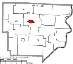 Location of Woodsfield in Monroe County