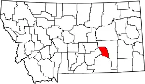 Map of Montana highlighting Treasure County