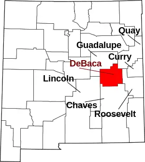 State map highlighting De Baca County